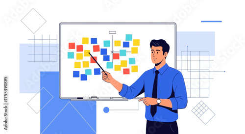 Businessman Presenting Strategy On Whiteboard Demonstrating Team Collaboration And Planning