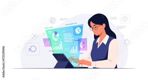 Analyzing Data: A Woman At Work on a Tablet Displaying Market Analysis Information