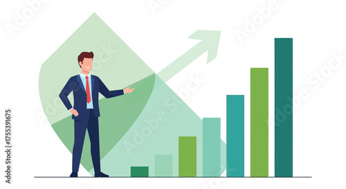 Business Leader Presenting Data on Growing Charts Demonstrating Financial Success and Improvement