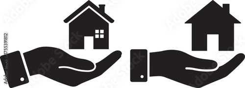 Two hands holding houses silhouette