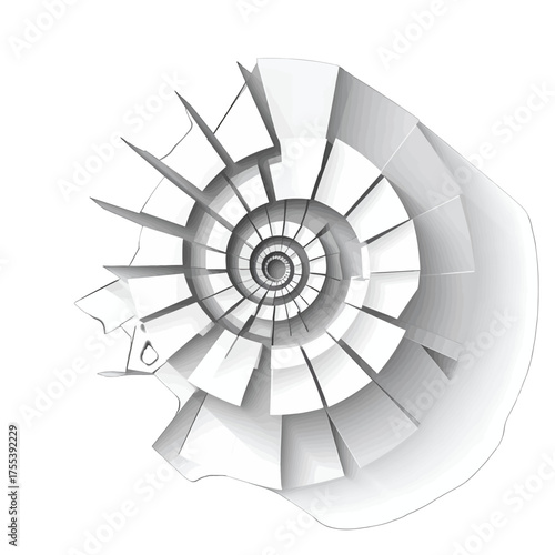 Abstract Spiraling Geometric Structure in Tones of White and Gray