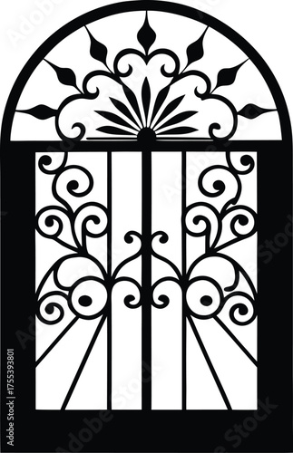 Ornate wrought iron window with intricate floral patterns