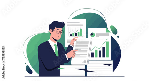 Business Analyst Analyzing Financial Reports And Data Visualization In Professional Setting