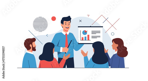 Business Presentation: Team Collaboration, Data Analysis, and Strategy with Animated Characters