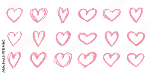 Set of simple hand drawn heart drawing illustration Scribble heart doodle Love clipart Single element for print, web, design, decor