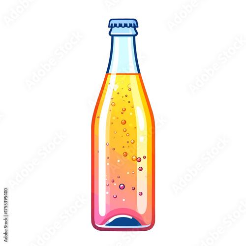 Pixel Art Bottle of Sparkling Orange Liquid on White Background Illustration