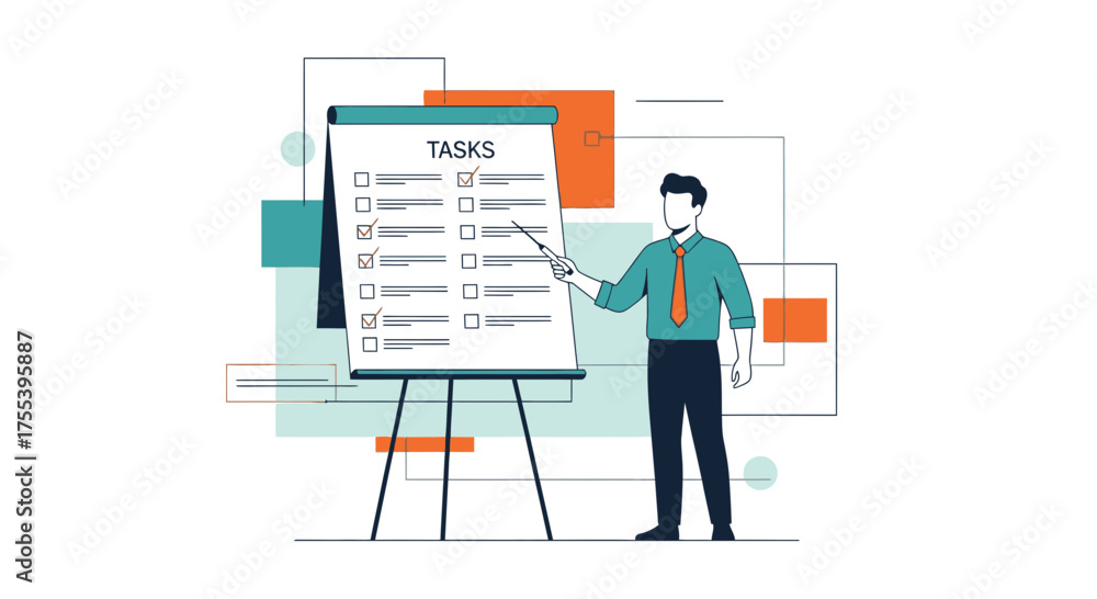 Fototapeta premium Business Professional Presents Completed Tasks, Checkmarks Indicating Project Progress Success