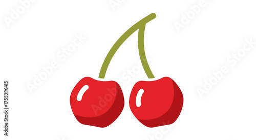 Two vibrant red cherries with green stems, a sweet and juicy fruit illustration.