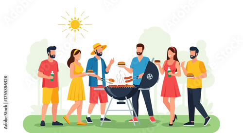 Cheerful People Enjoying A Barbecue Party, Perfect Summer Outdoor Gathering