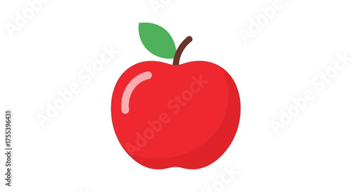 Vibrant Red Apple with Green Leaf, Fresh and Juicy Fruit.