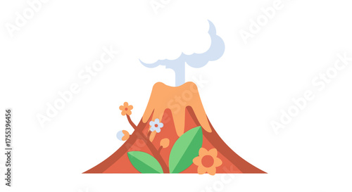 Volcano Erupting with Smoke and Flowers.