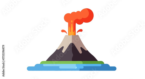 Volcano Eruption Illustration with Lava and Smoke.