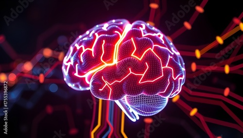 Orange glowing brain representing neural activity and digital intelligence
