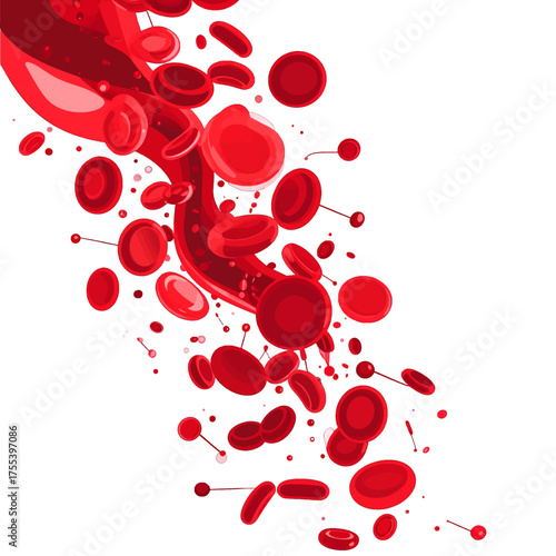 Dynamic Red Blood Cells Flowing on White Background in a Vivid Stream of Erythrocytes in a Scientific Medical Illustration
