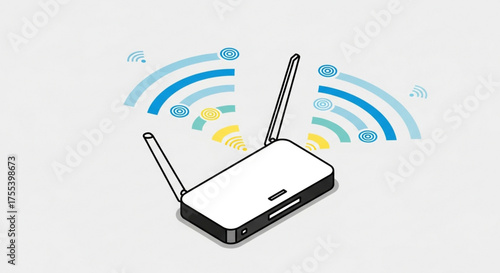 Wireless router emitting wifi signal, showcasing modern technology and connectivity in a clean and minimalist design