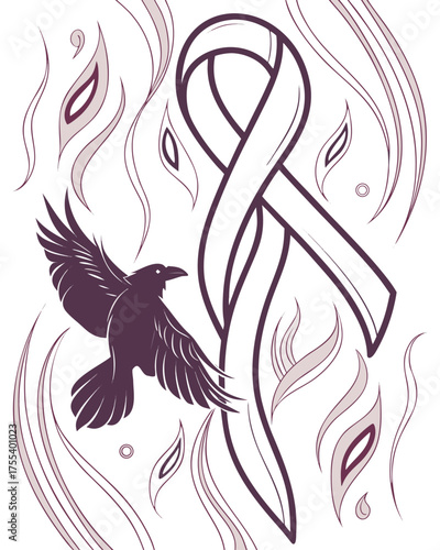 A Raven and Ribbon Symbolizing Resilience and Hope in the Face of Adversity