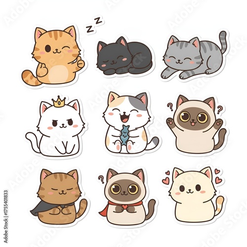 set of cat in sticker style	