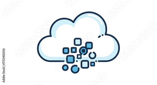 Cloud data processing and computing concept cloud with square and circle icons cloud computing and network server