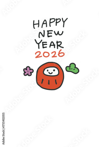 手書きの可愛いダルマの年賀状プレート2026