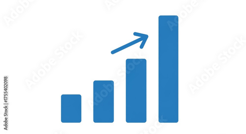 Blue bar graph showing growth with an upward trending arrow business and finance concept of success and profit