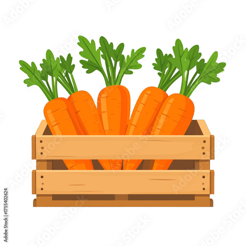 Wooden Crate Filled with Bright Orange Carrots with Green Tops Freshly Harvested in Pixel Art Style