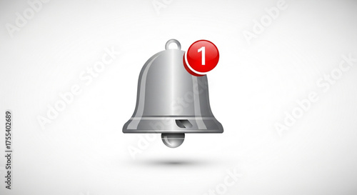 Illustration of a silver notification bell with a red circle and the number 1