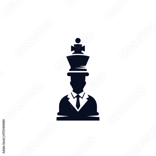 Pixelated Business King Figure in Dark Blue Against White Background Pixel Art Representation