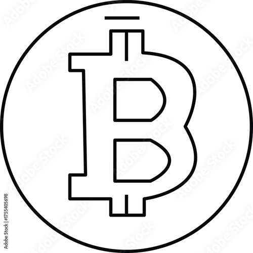 Bitcoin Symbol Outline Vector: Cryptocurrency Icon, Digital Currency Logo, Minimalist Black and White Design, Blockchain Technology Graphic
