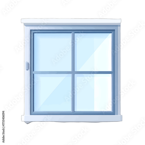 Square White Window with Four Panes Against White Background Casting Soft Shadows Ideal for Architectural and Interior Design Concepts and Transparent View