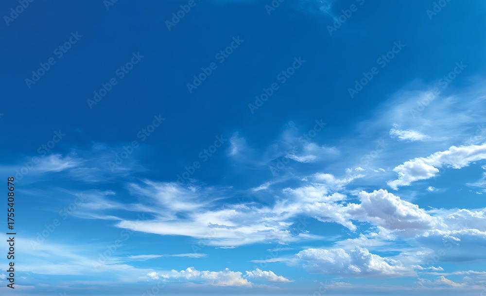 Obraz premium A serene blue sky with minimal clouds, creating an atmosphere of tranquility and freedom