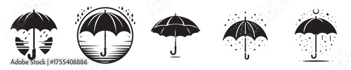Umbrella silhouette collection, vector icons, black umbrellas.