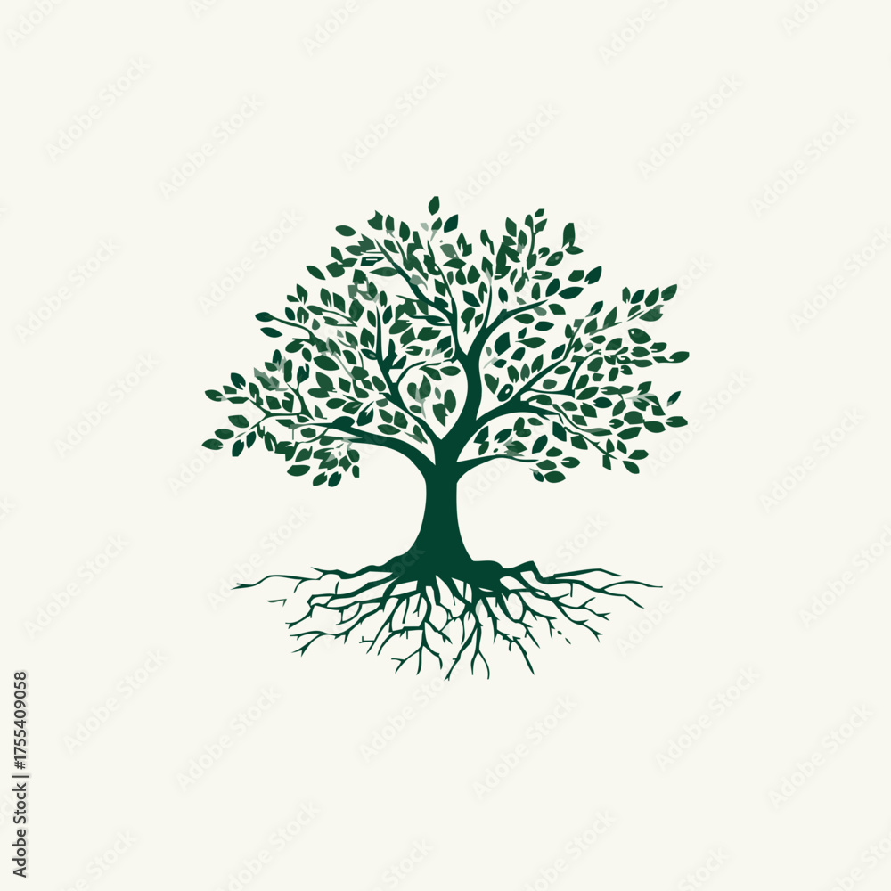 Fototapeta premium Bright rooted tree illustration