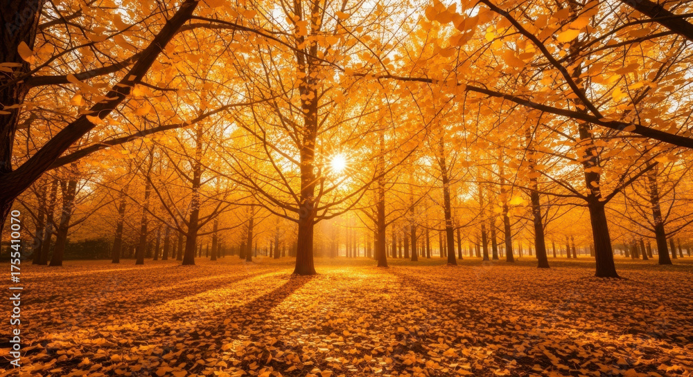 Fototapeta premium Golden Forest Sunshine Autumn Scenery