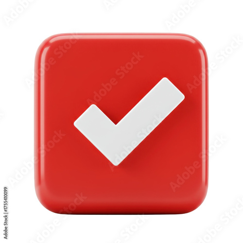 3D Render of a Red Square Checkmark Icon isolated on transparent png
