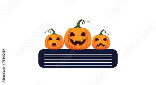 Three carved pumpkins sit on top of a closed book ready for Halloween night.