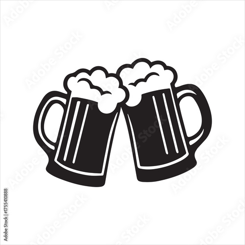  Beer mug silhouette vector, Two cheers beer mugs icon vector illustration