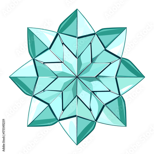 Eight Pointed Star Pattern in Teal Tones Over White Background