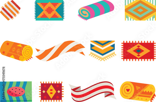 A colorful illustration of a rugs or beach towels for sunbathing vector illustration, Modern and editable towels for sunbathing clip art vector