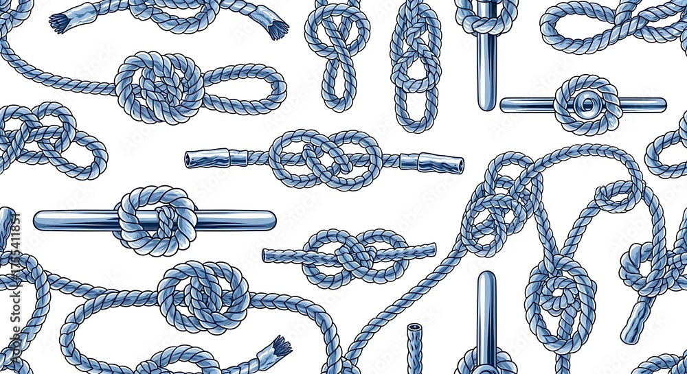 Nautical rope knots on white background