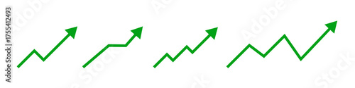Green upward arrow graph with arrow showing rising trend. Up arrow flow chart, Bullish trend