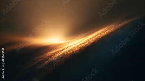 Golden stardust stream flowing across space, Abstract bright solar lens flare background design, Dynamic motion of glowing particles in universe