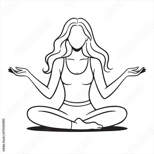 Woman meditating in lotus pose with flowing hair and open hands meditation yoga