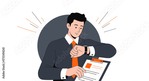 Executive Reviewing Time While Holding Documents and Checking Progress on His Wristwatch