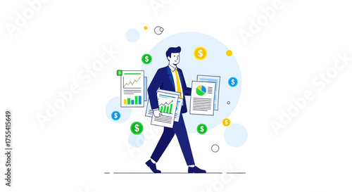 Financial Analysis And Document Management Presentation With Modern Business Illustrations