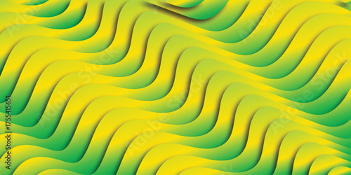 Vibrant green and yellow abstract wavy layered background with smooth shadows and highlights creating a dynamic, organic, and visually engaging textured surface
