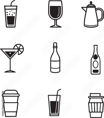 Beverage and Drink Icon Set Collection