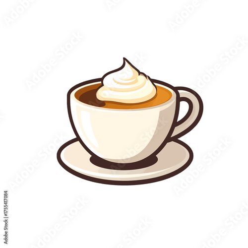 Pixel Art Coffee Cup with Creamy Topping on Saucer Isolated on White Background