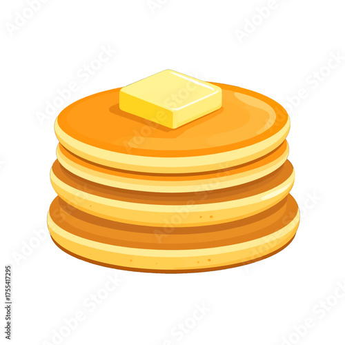 Pixel Art Style Stack of Golden Pancakes with Butter on White Background