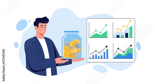 Financial Growth Displayed, Person Saving, Investment Returns Illustrated, Profit and Savings