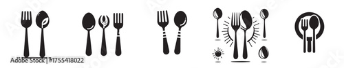 Spoon and fork silhouette collection, vector icons, black Spoon and fork.